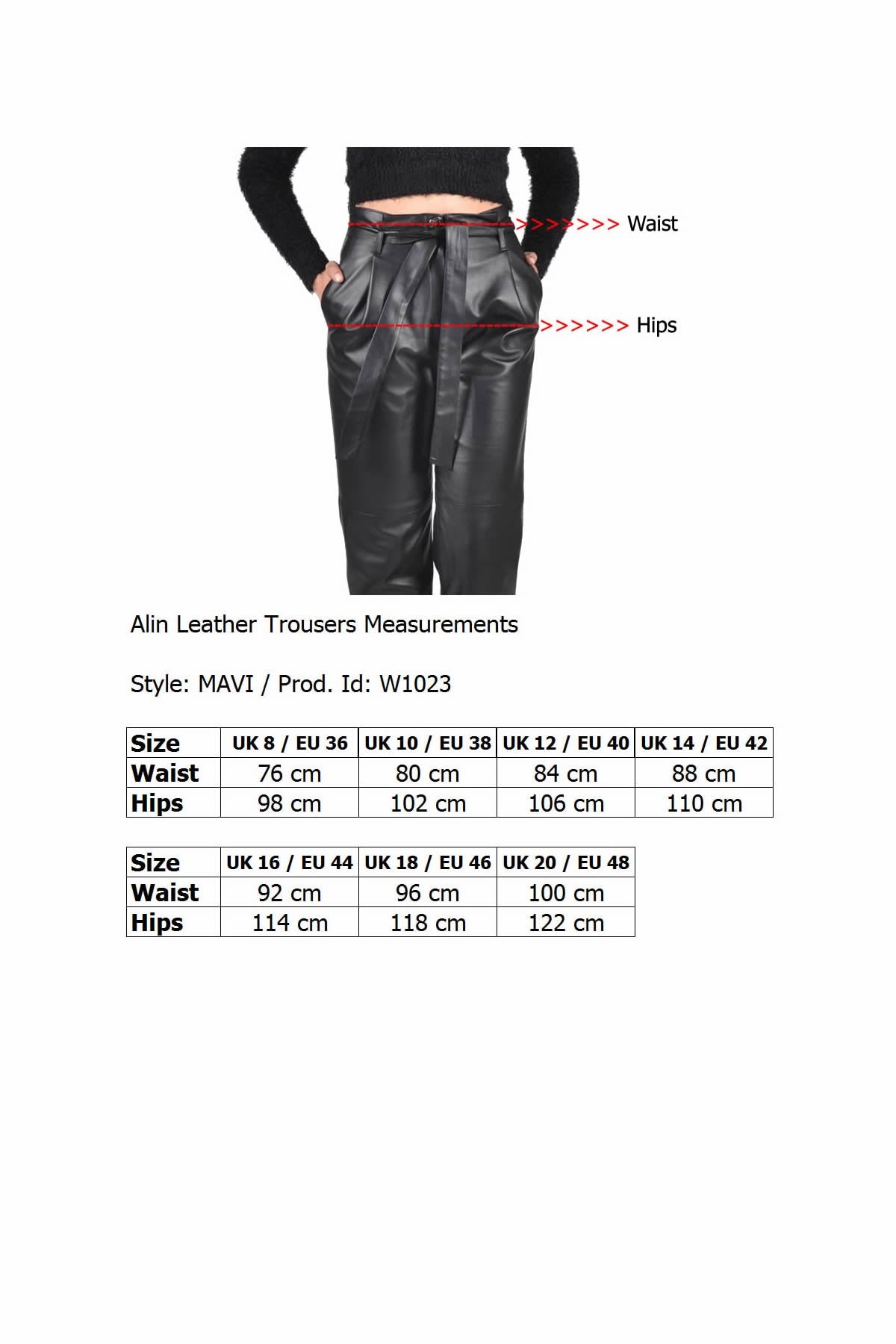 Alin Leather - Mavi Women's Tapered Leg Black Leather Trousers Size Graph
