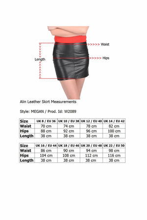 Alin Leather - Megan Red Leather Mini Skirt Size Graph 