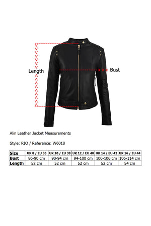 Alin Leather - Rio Women's Leather Red Jacket Fitted Size Graph