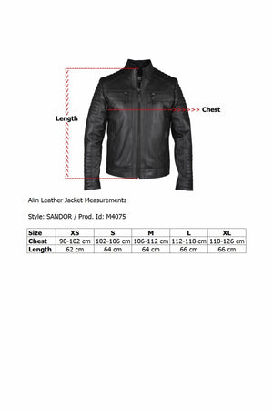 Alin Leather - Sandor Slim Fit Men’s Black Leather Jacket Size Graph