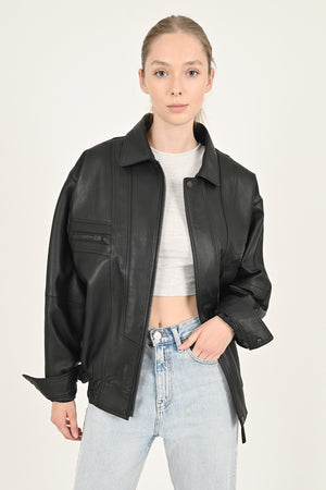 Alin Leather - Beirut Oversize Women's Black Leather Coat