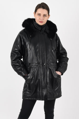 Alin Leather - Bridget Fur Hooded Women's Black Leather Coat