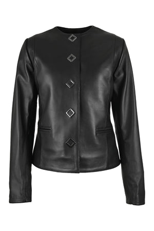Alin Leather - Liz Casual Women's Black Leather Collarless Jacket