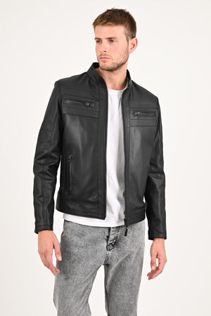 Relax Fit Leather Jacket Black Men's