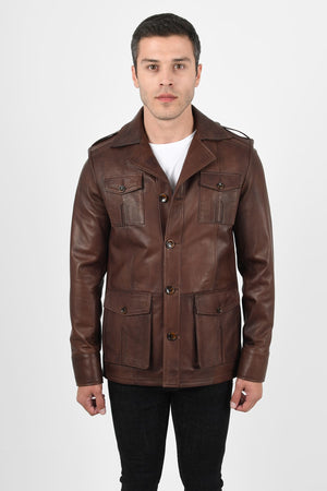 Harrison Safari Men’s Real Brown Leather Coat