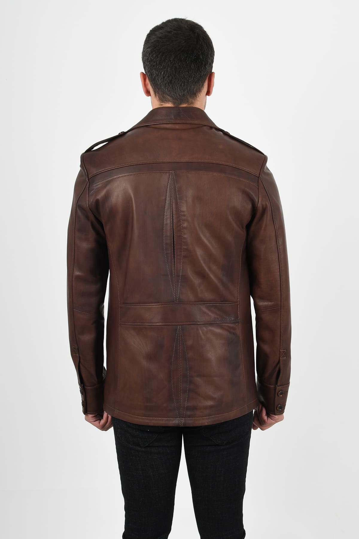 Harrison Safari Men’s Real Brown Leather Coat