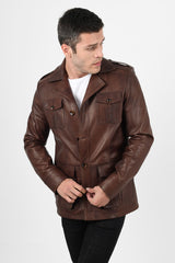 Harrison Safari Men’s Real Brown Leather Coat