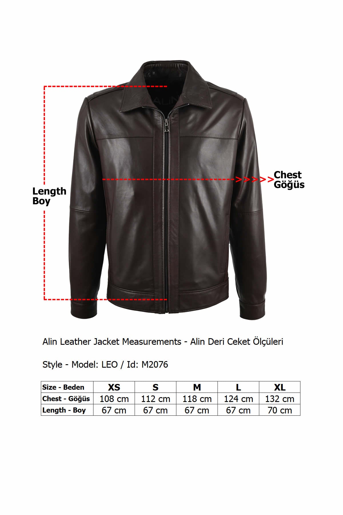 Alin Leather - Leo Casual Men's Brown Leather Jacket Size Chart