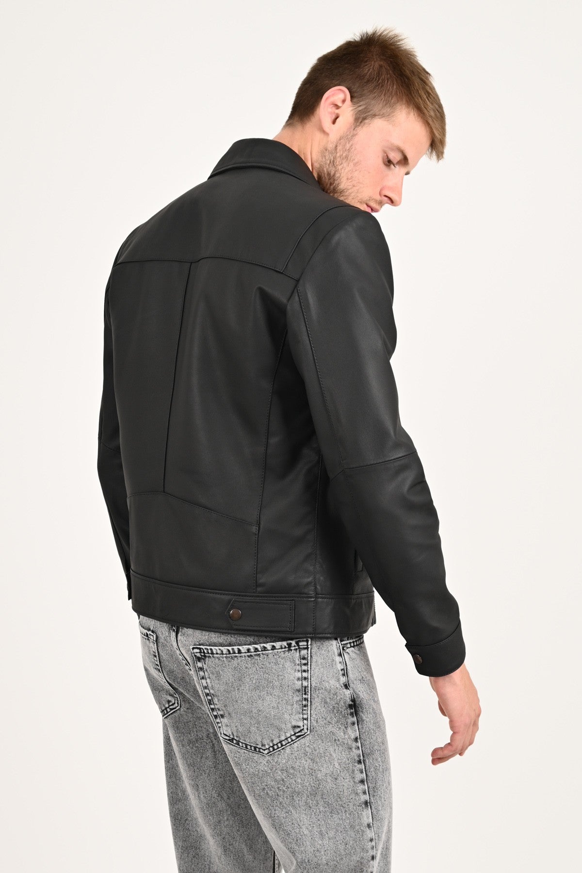 Black Leather Casual Jacket Men's