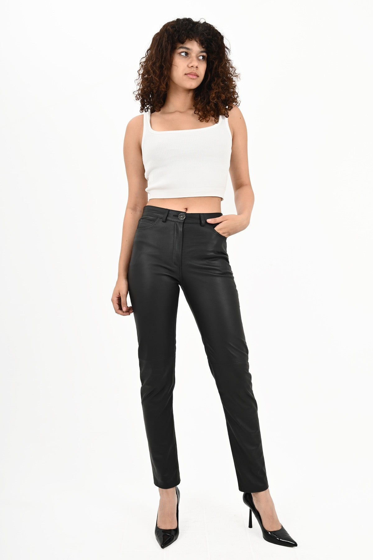 Women's Black Leather Jeans