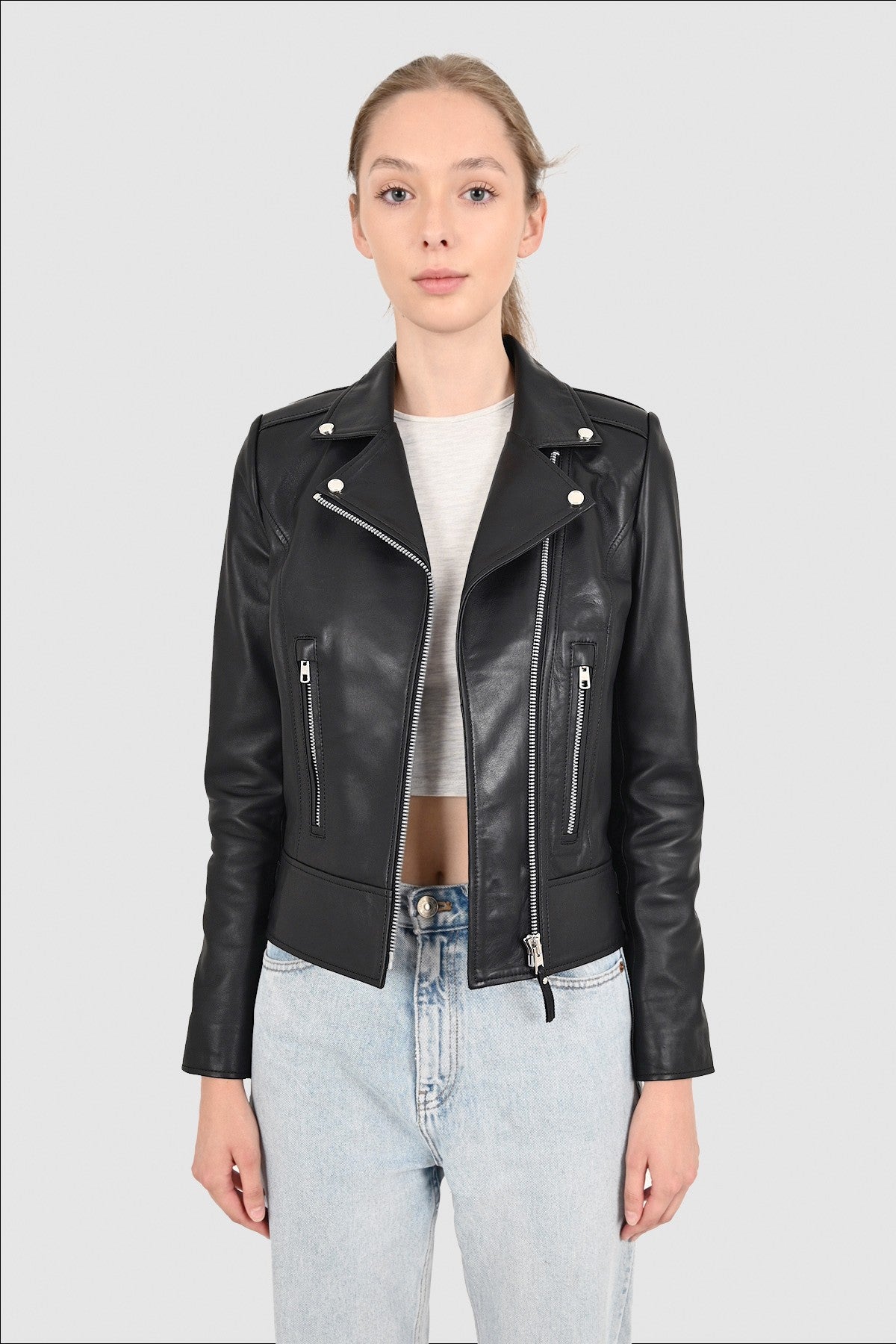 Women's Black Leather Biker Jacket