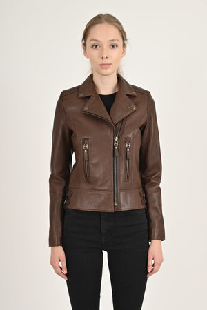 Brown Leather Biker Jacket Women's