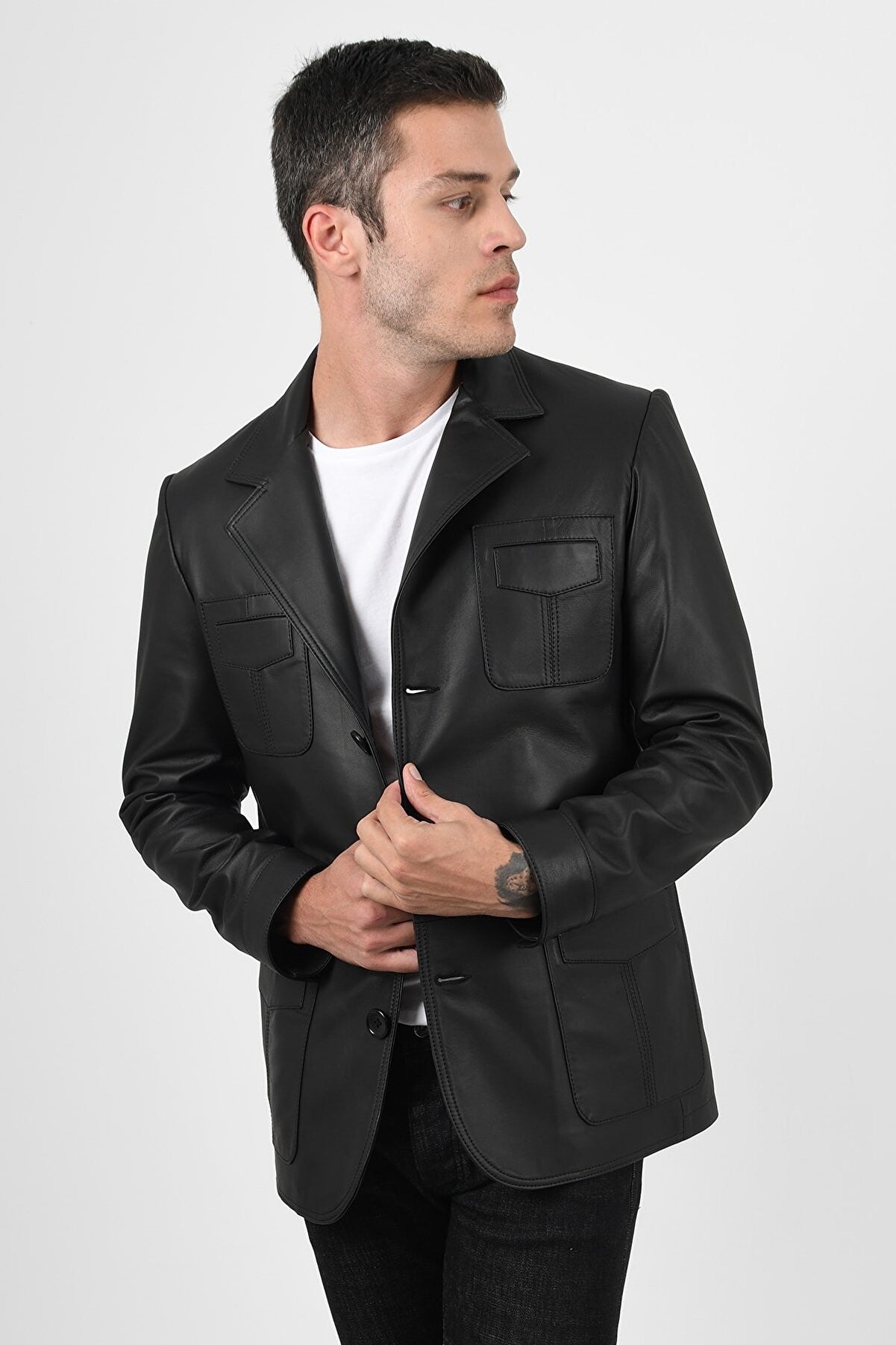 Martell Button Up Men's Leather Blazer