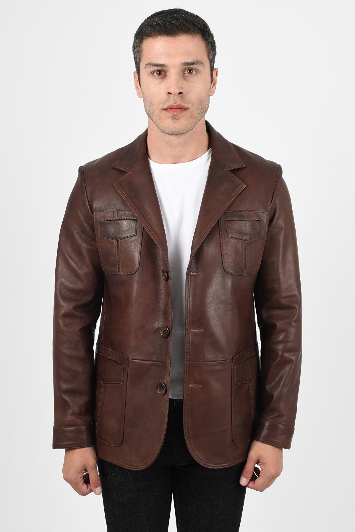 Martell Men's Button Up Leather Blazer