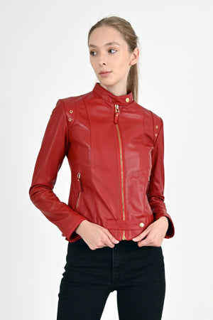 Leather Short Jacket for Women Red