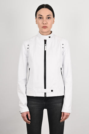 Leather Short Jacket for Women White