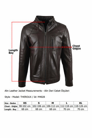 Alin Leather - Theroux Casual Men's Brown Leather Jacket Size Chart