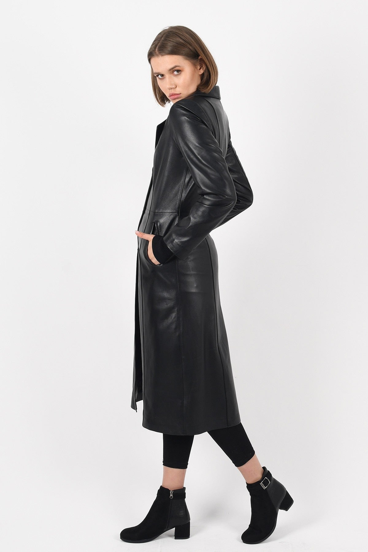 Women's Full Length Leather Coat Black
