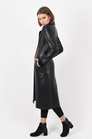 Women's Full Length Leather Coat Black