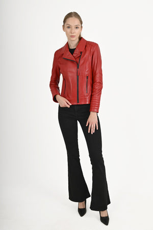 Alin Leather - Alexa Women's Red Leather Biker Jacket