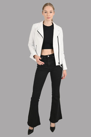 Alin Leather - Alexa Women's White Biker Leather Jacket