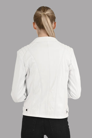 Alin Leather - Alexa Women's White Biker Leather Jacket