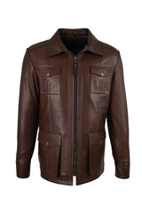 ALiN Kaya Men's Genuine Leather Zip-Up Leather Coat Brown