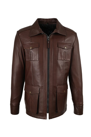 ALiN Kaya Men's Genuine Leather Zip-Up Leather Coat Brown