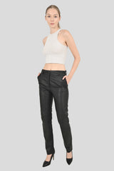 ALiN Lee Women's genuine Leather Side Pocket Leather Trousers Black