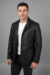 ALiN Martell Men's Genuine Leather Blazer Leather Jacket Black