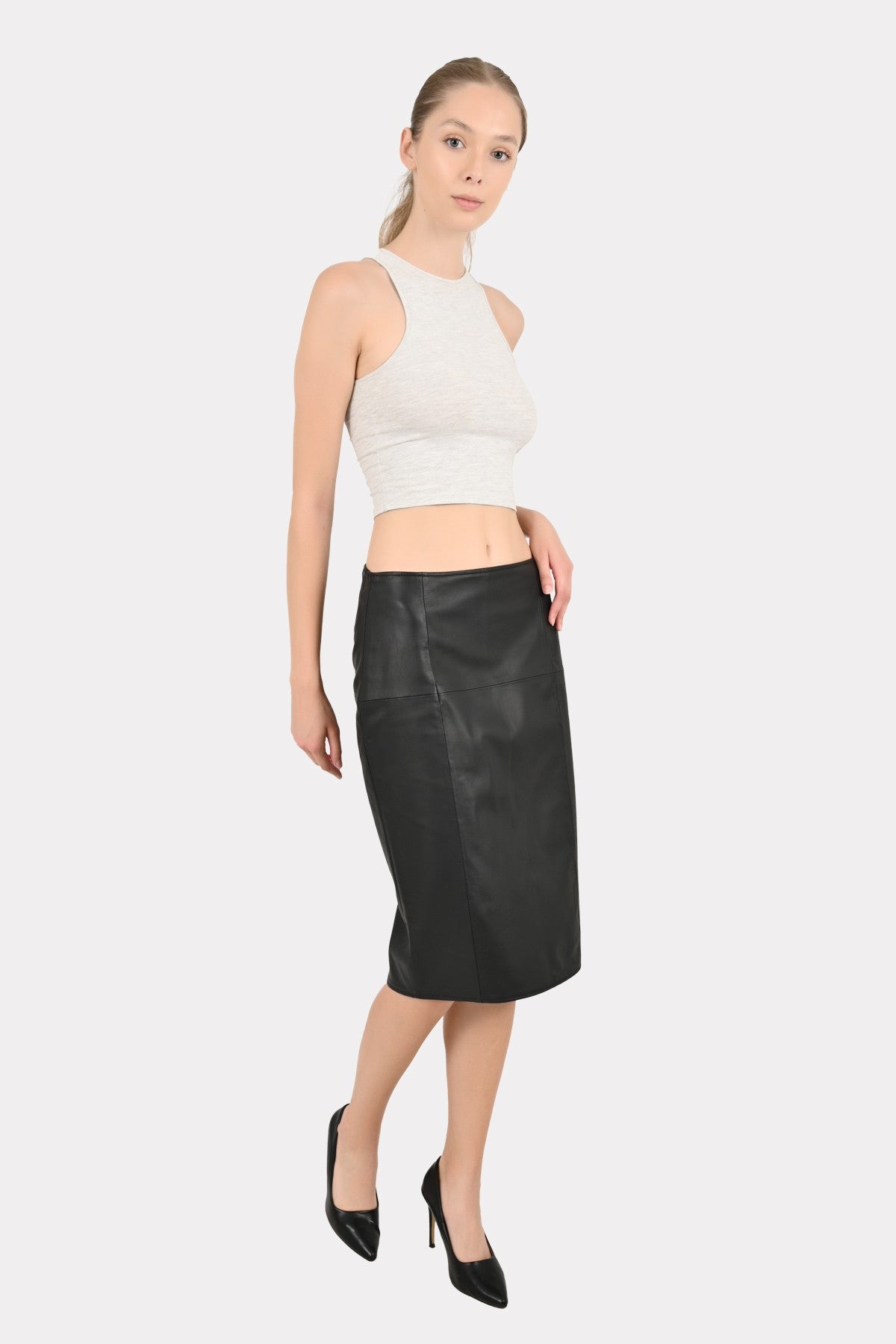 ALiN Naomi Women's Genuine Leather Pencil Leather Skirt Black