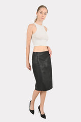 ALiN Naomi Women's Genuine Leather Pencil Leather Skirt Black