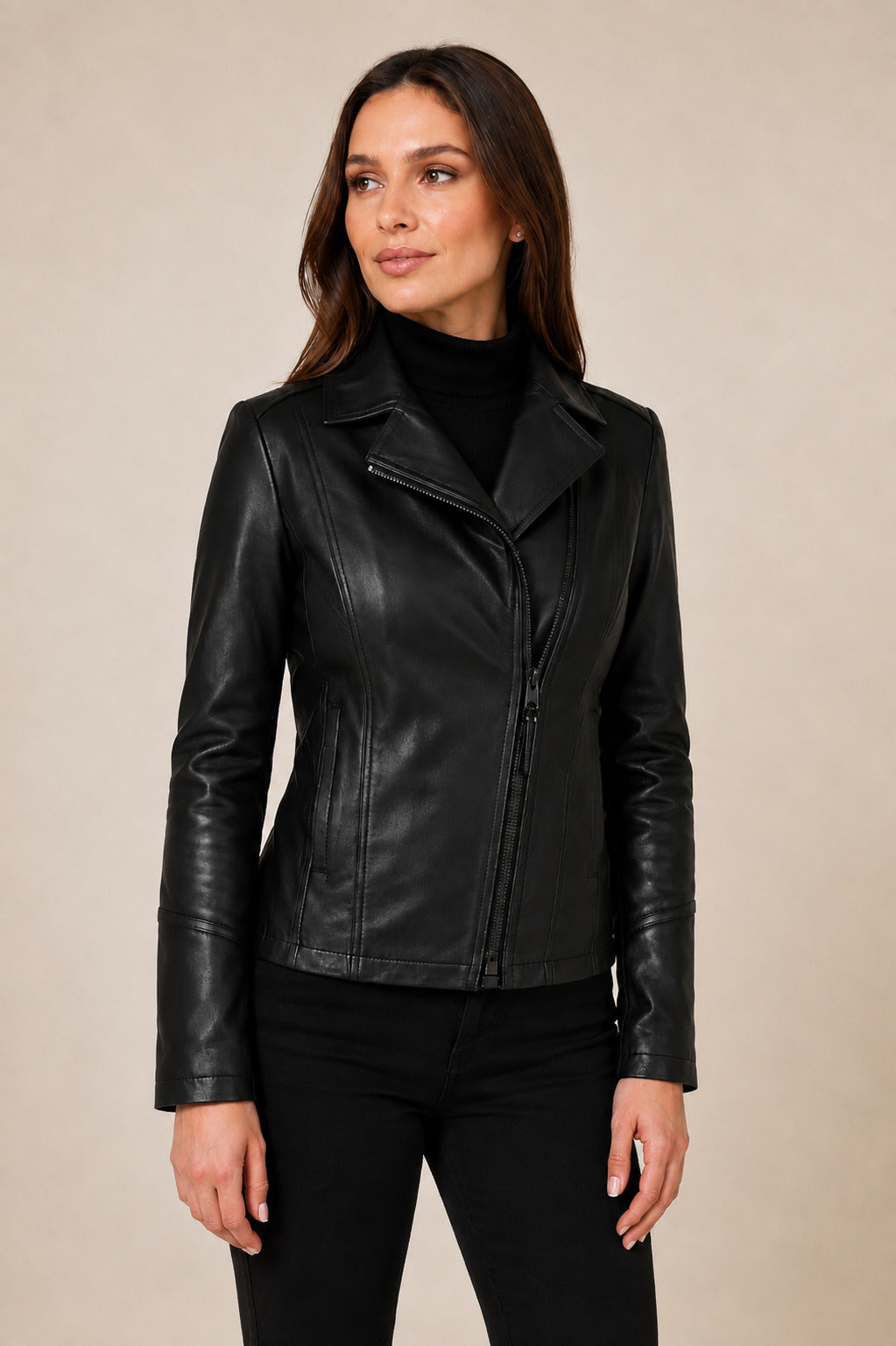 ALiN Opal Women's Genuine Leather Biker Style Leather Jacket Black