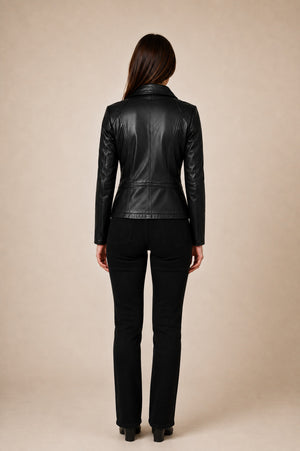 ALiN Opal Women's Genuine Leather Biker Style Leather Jacket Black