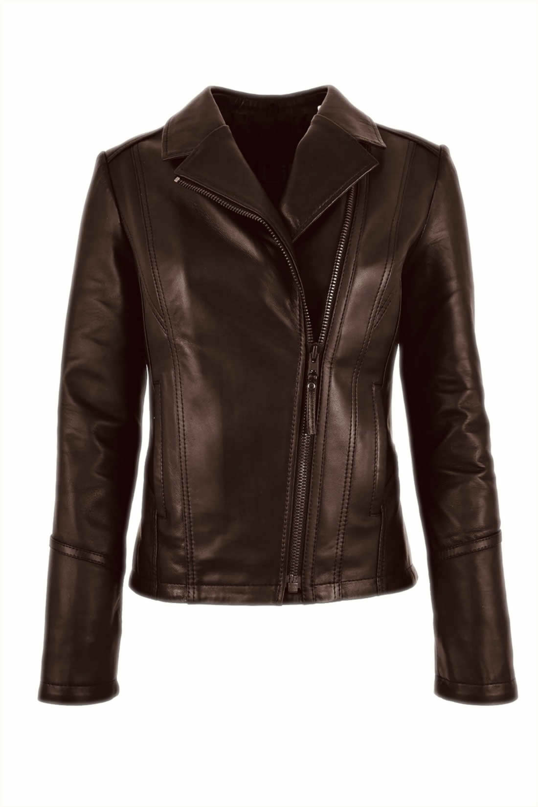 ALiN Opal Women's Genuine Leather Biker Style Leather Jacket Brown