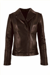 ALiN Opal Women's Genuine Leather Biker Style Leather Jacket Brown