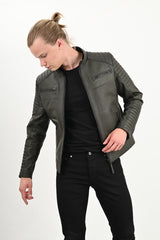 ALiN Sandor Men’s Genuine Leather Quilted Leather Jacket Green