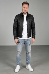 ALiN Theroux Men's Genuine Leather Casual Leather Coat Black