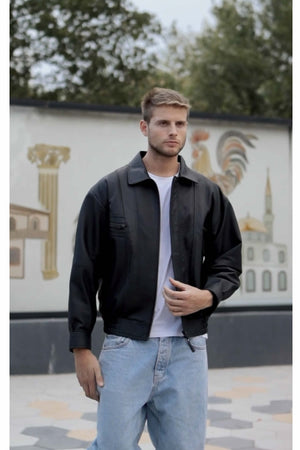 Men's Oversize Leather Coat, Black Genuine Leather