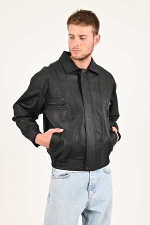 Alin Leather - Beirut Oversize Men's Black Leather Bomber Jacket