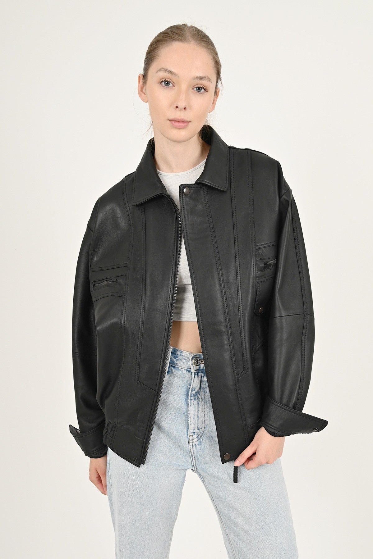 Alin Leather - Beirut Oversize Women's Black Leather Coat