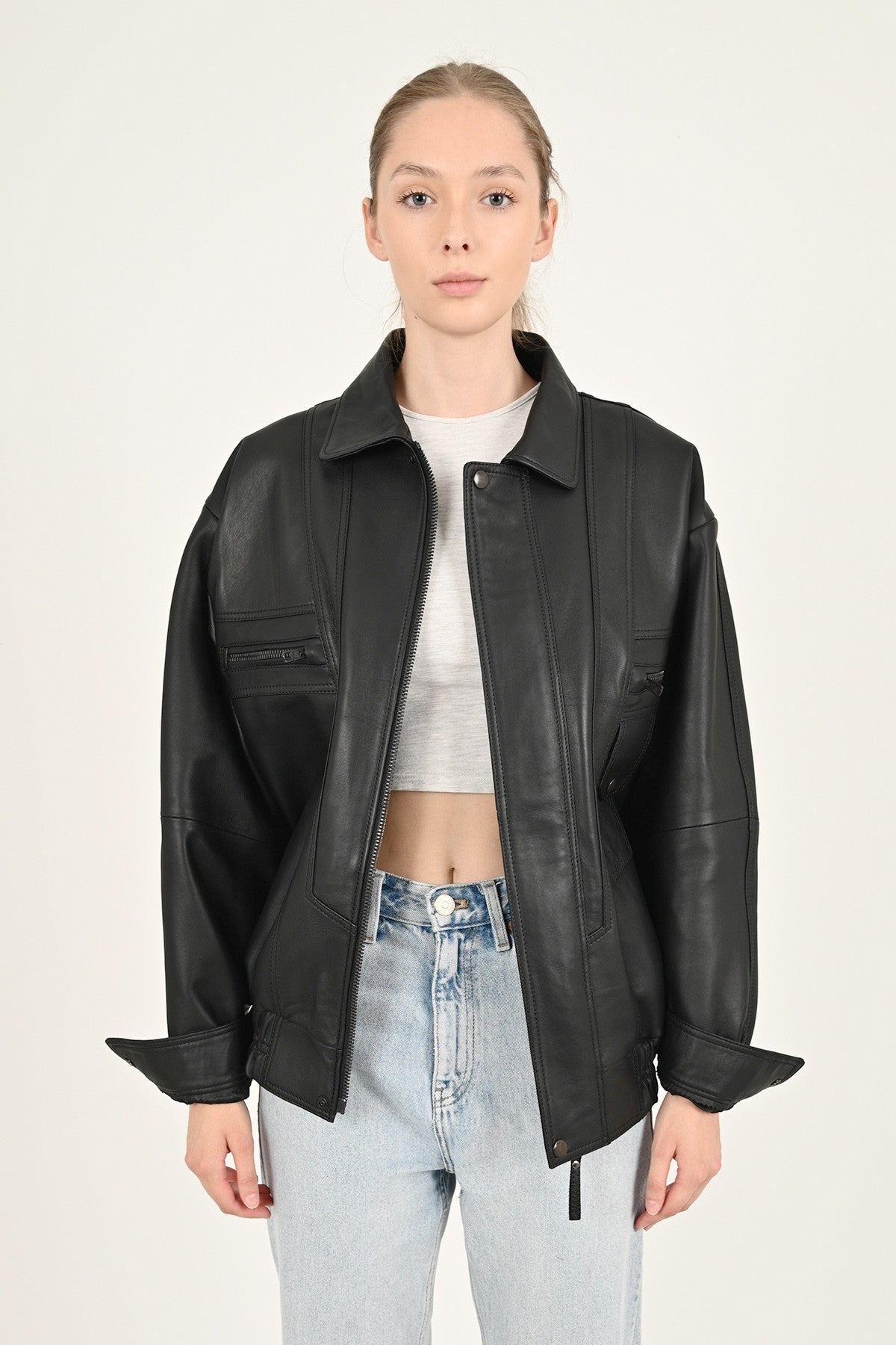 Alin Leather - Beirut Oversize Women's Black Leather Coat