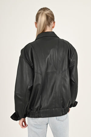 Alin Leather - Beirut Oversize Women's Black Leather Coat
