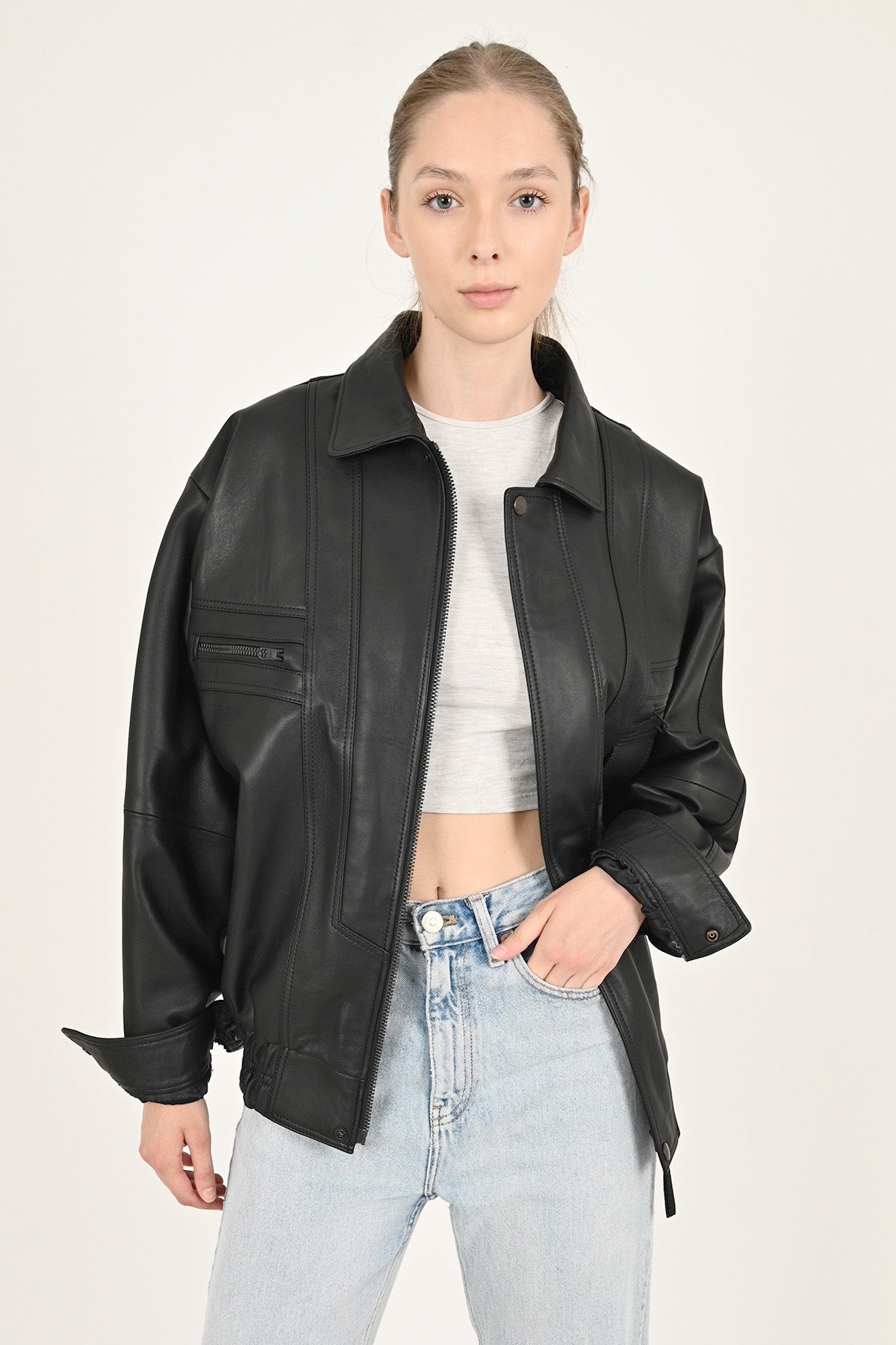 Alin Leather - Beirut Oversize Women's Black Leather Coat