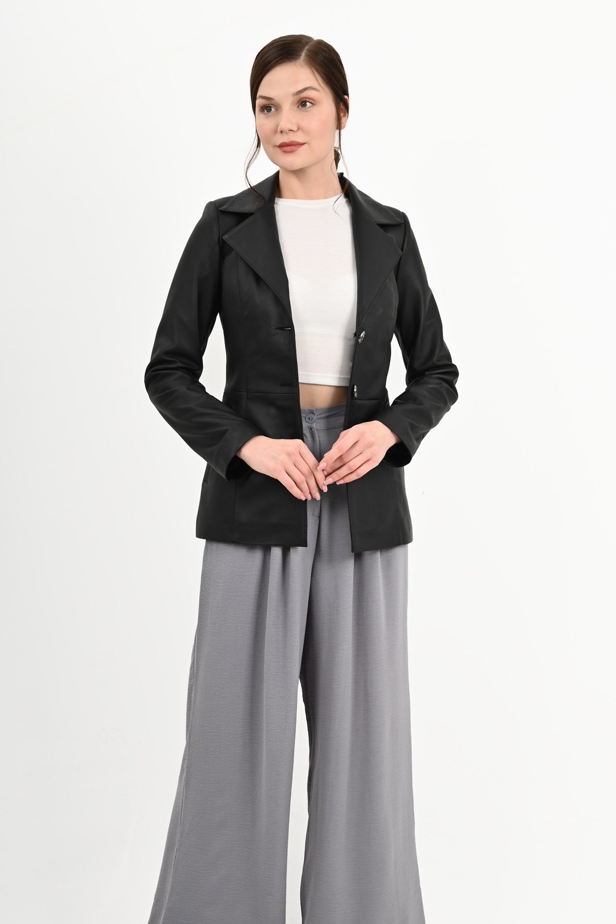 Alin Leather - Brienne Casual Women's Black Leather Blazer