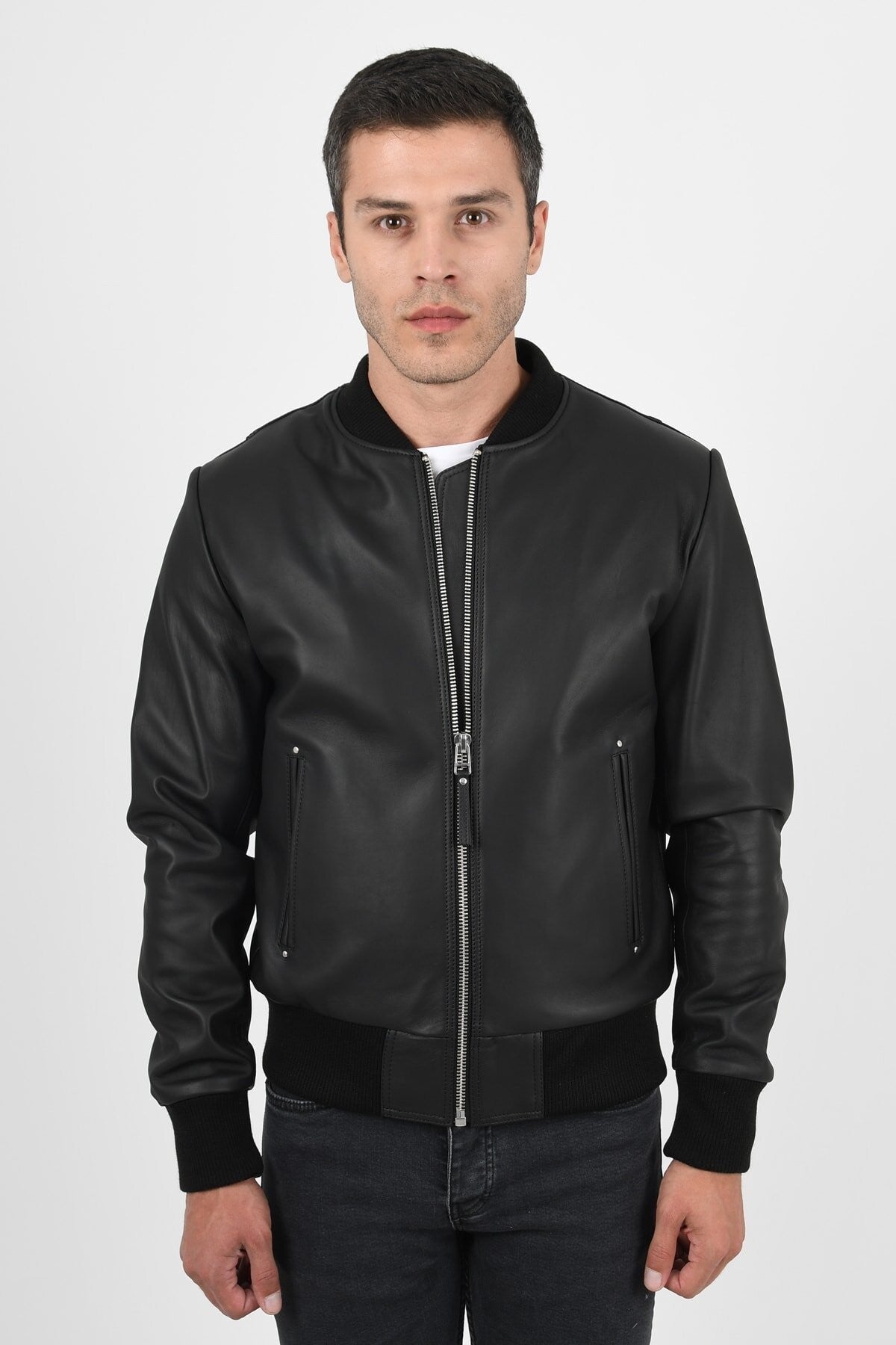 Alin Leather - College Loose Fit Men's Black Leather Coat