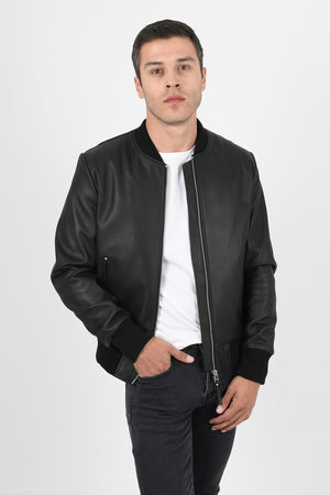 Alin Leather - College Loose Fit Men's Black Leather Coat