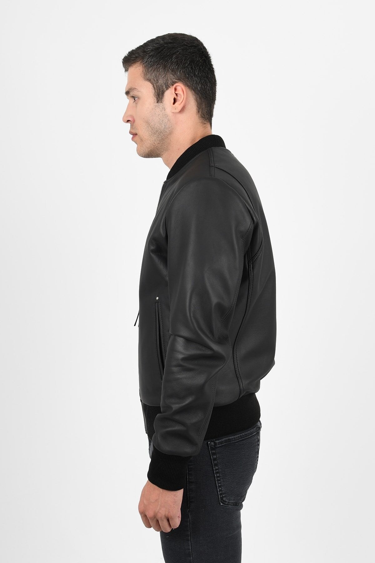 Alin Leather - College Loose Fit Men's Black Leather Coat