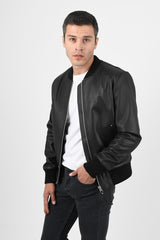 Alin Leather - College Loose Fit Men's Black Leather Coat