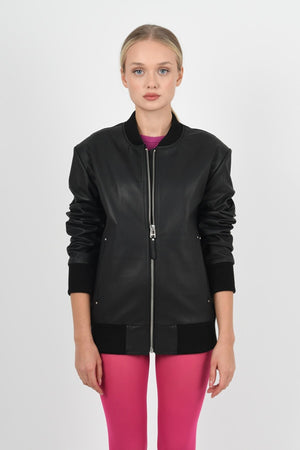 Alin Leather - College Oversized Women's Black Leather Coat